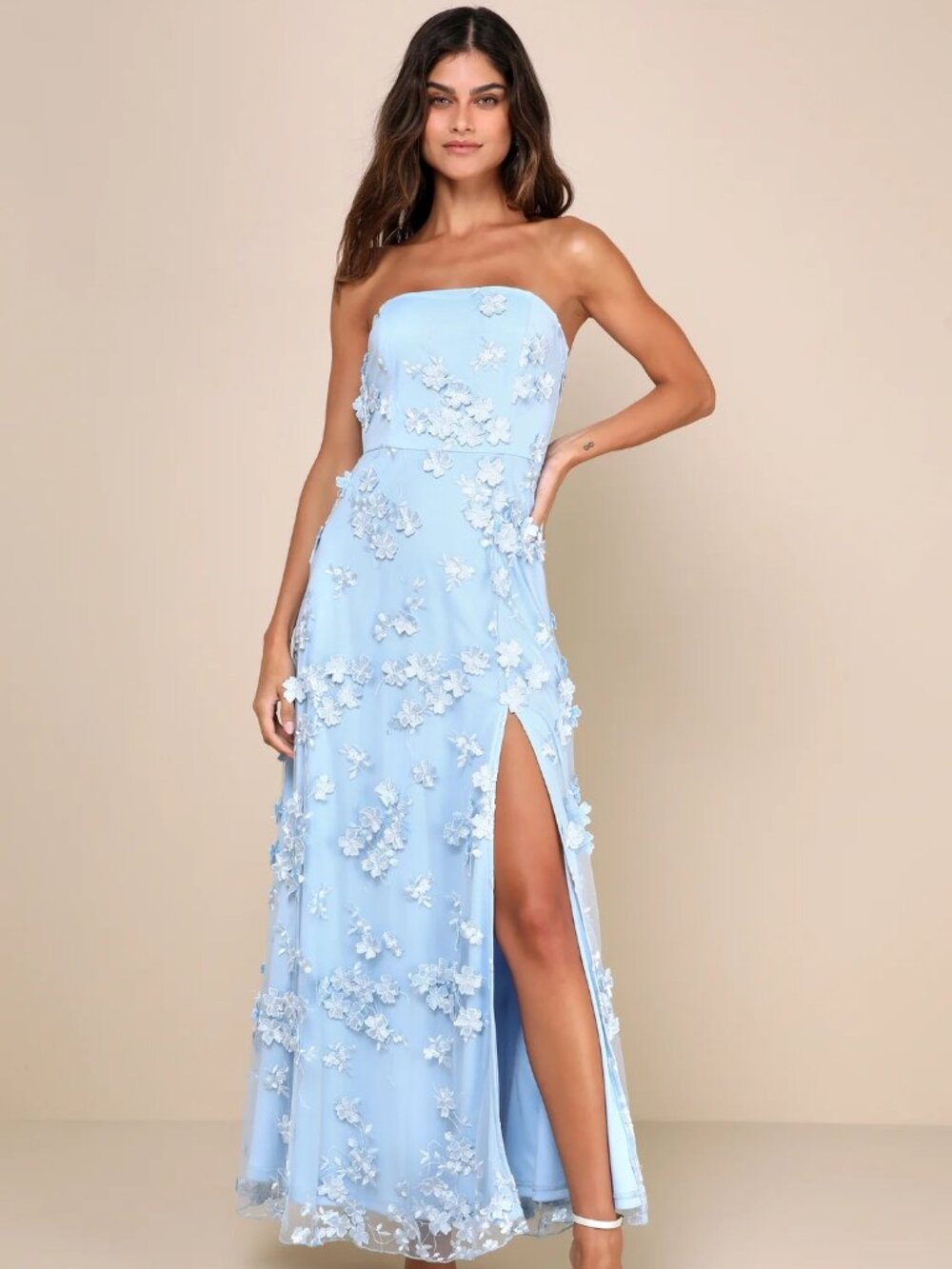 Lulu's Rare Presence Powder Blue 3D Floral Embroidered Maxi Dress